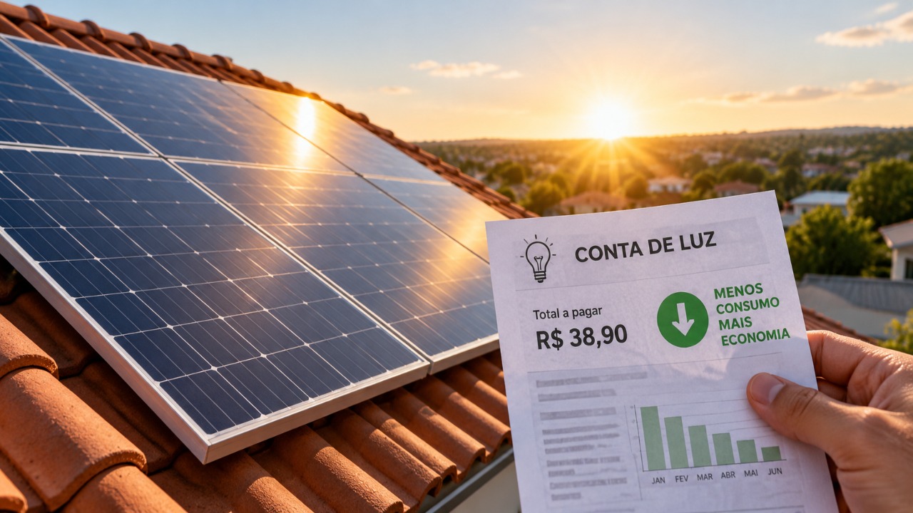 Placas solares exigem investimento no começo, mas podem gerar economia por décadas, reduzir a conta de luz mês após mês e transformar o gasto inicial em vantagem financeira no longo prazo