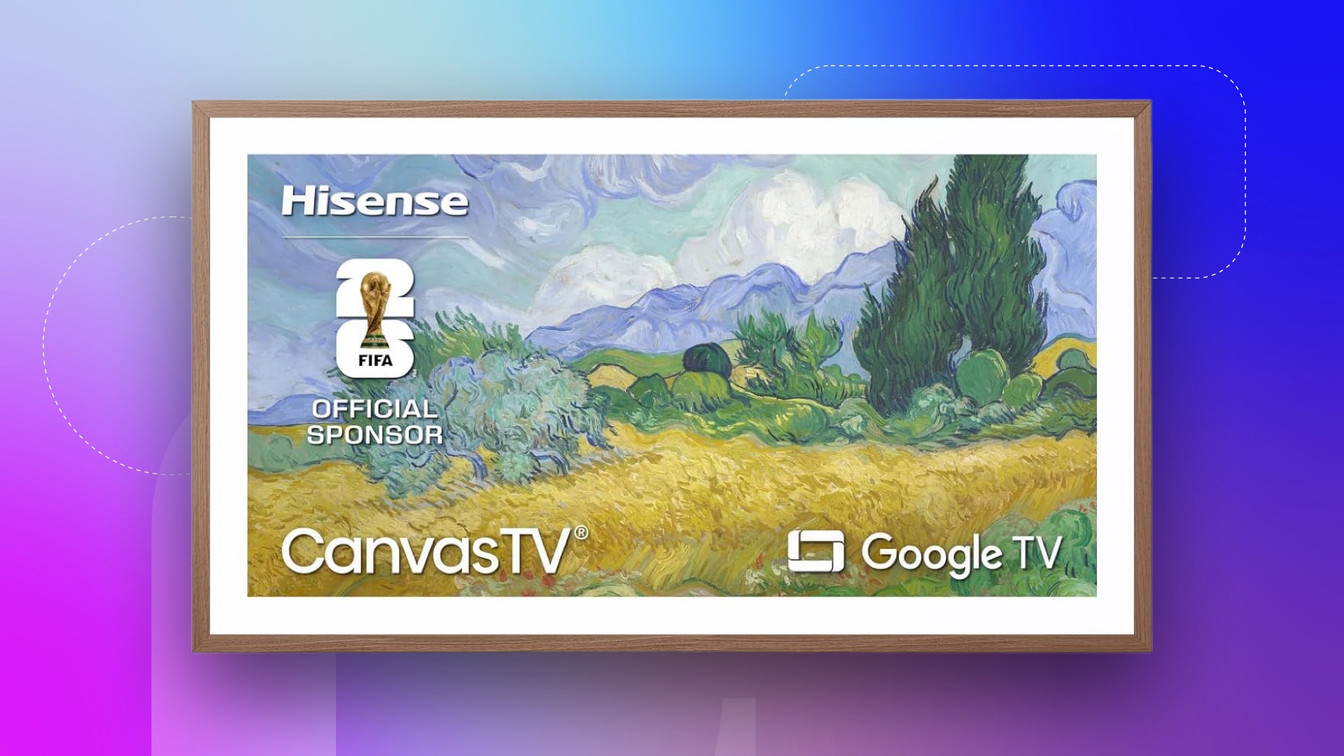 Hisense CanvasTV on purple background